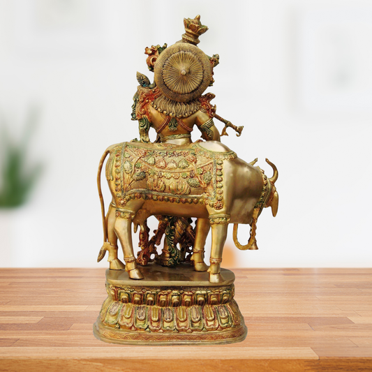 Brass Krishna With Cow Big Idol 33.14Kg - PUSHMYCART