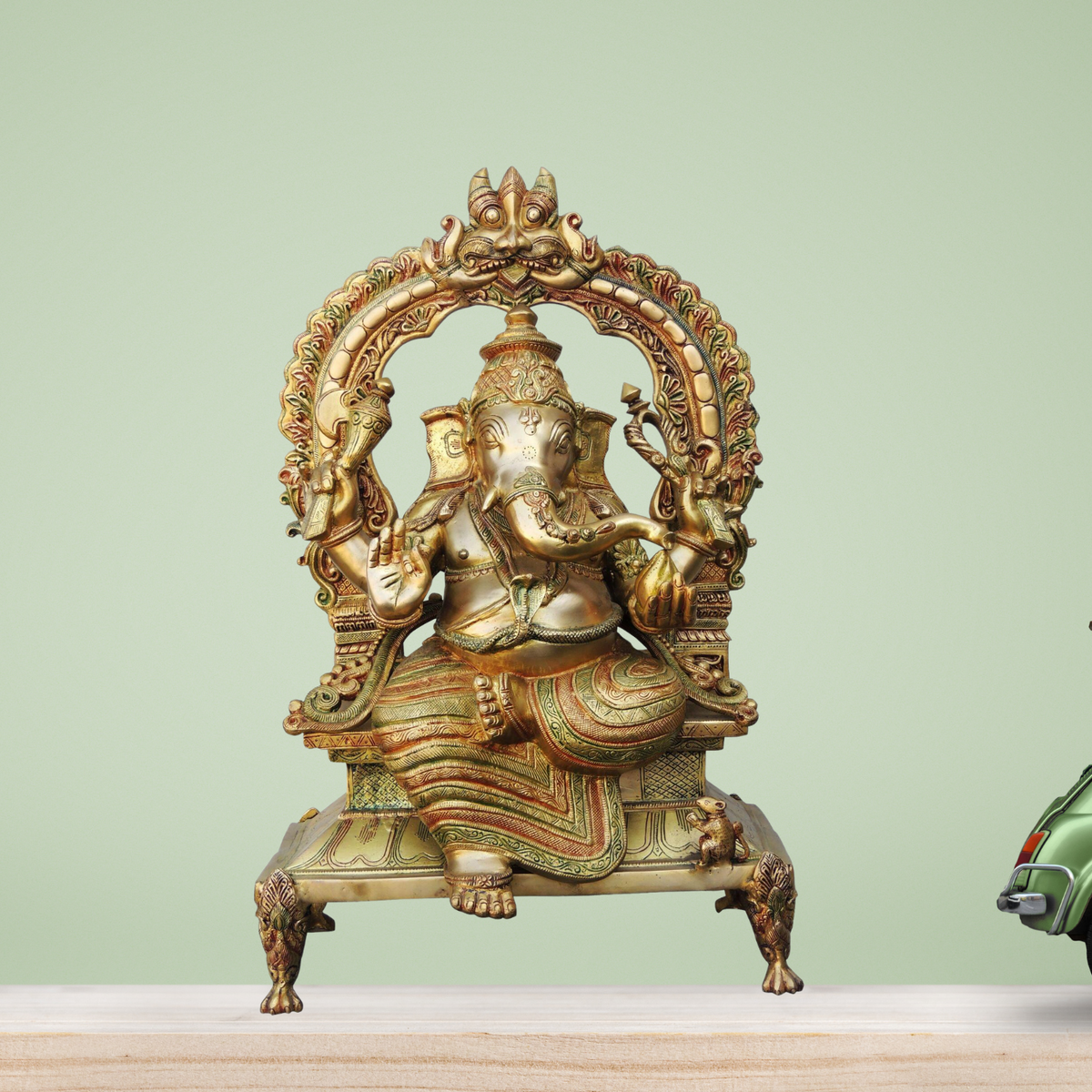 Brass Ganesh Big With Frame Statue 35.86Kg - PUSHMYCART
