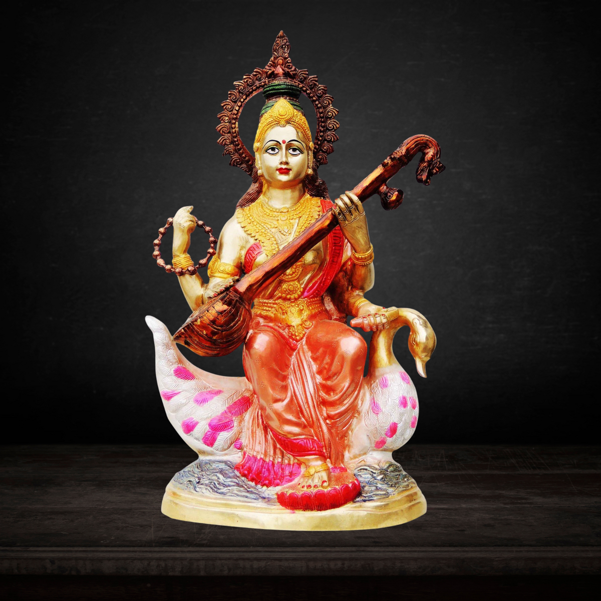 Brass Saraswati Ji Goddess Statue 27.2Kg - PUSHMYCART