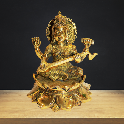 Brass Saraswati Ji Statue 3058g - PUSHMYCART
