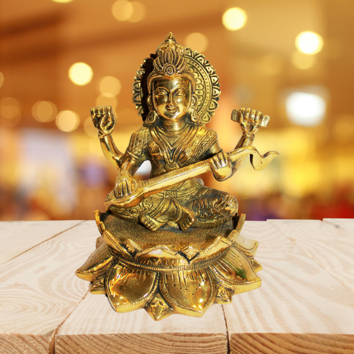 Brass Saraswati Ji Statue 3058g - PUSHMYCART