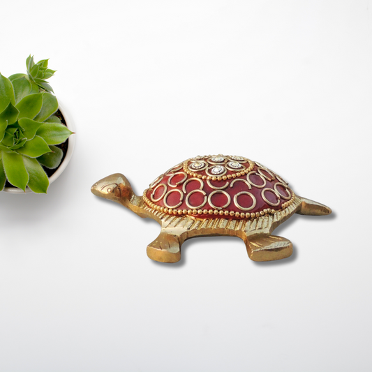 Brass Showpiece Red Tortoise 0.16kg - PUSHMYCART