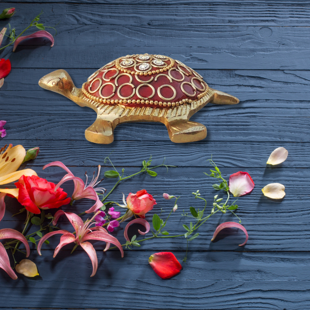 Brass Showpiece Red Tortoise 0.16kg - PUSHMYCART