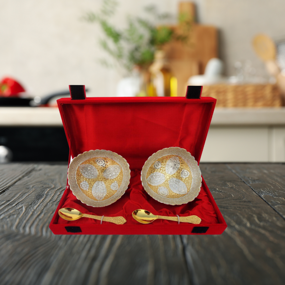 Brass 2 Bowl Set with Velvet Box 0.12kg - PUSHMYCART