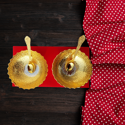 Brass 2 Bowl Set With Velvet Box 0.1kg - PUSHMYCART