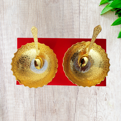 Brass 2 Bowl Set With Velvet Box 0.1kg - PUSHMYCART