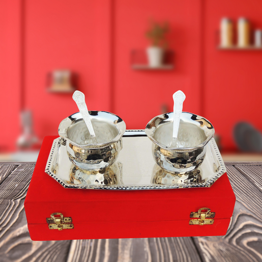 Brass 2 Bowl Set With Velvet Box 0.1kg - PUSHMYCART