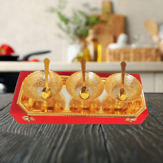 Brass 3 Pcs Decoratice Bowl Set With Velvet Box 0.52kg - PUSHMYCART