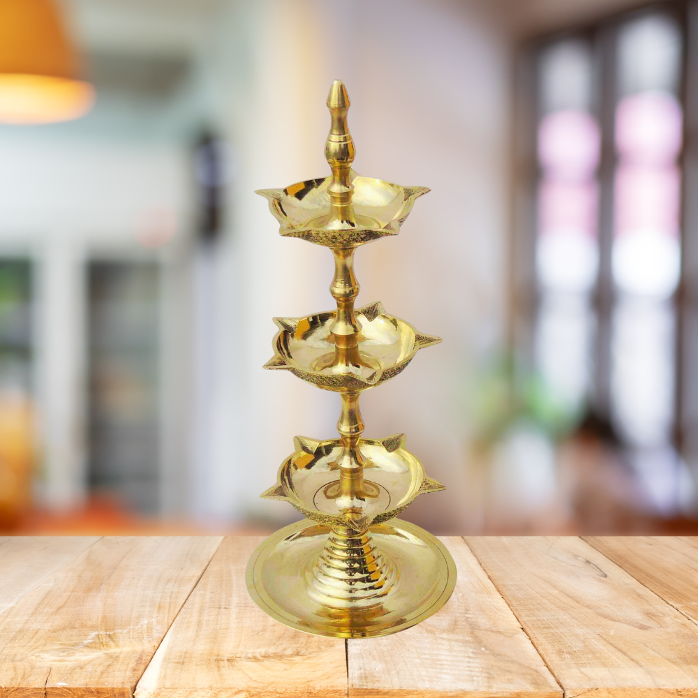 Brass 3 Step Murga Stand Deepak 0.32Kg - PUSHMYCART