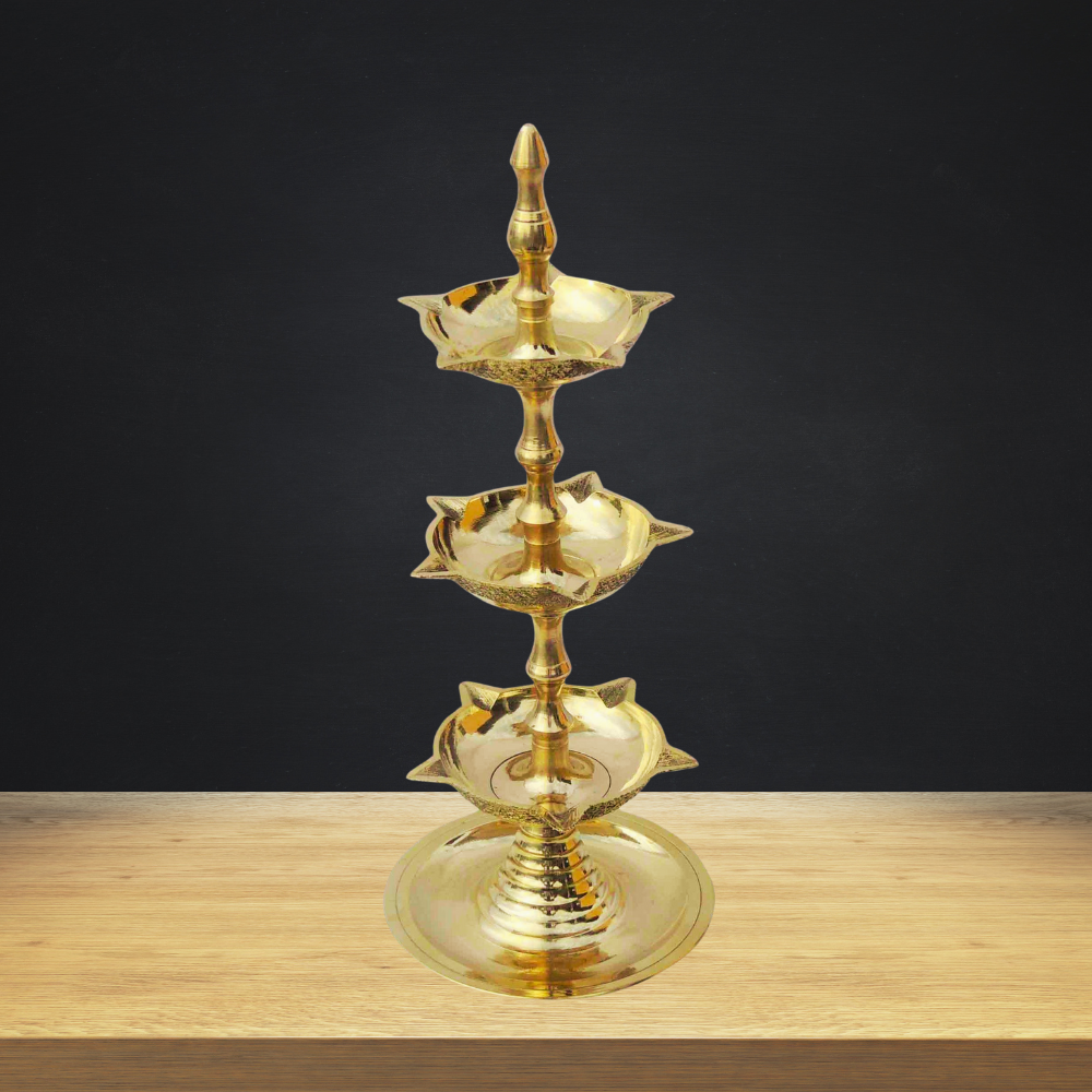 Brass 3 Step Murga Stand Deepak 0.32Kg - PUSHMYCART