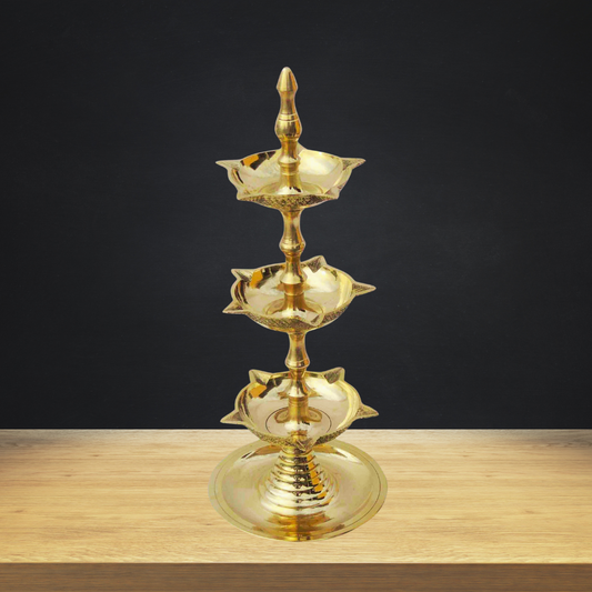 Brass 3 Step Murga Stand Deepak 0.32Kg - PUSHMYCART