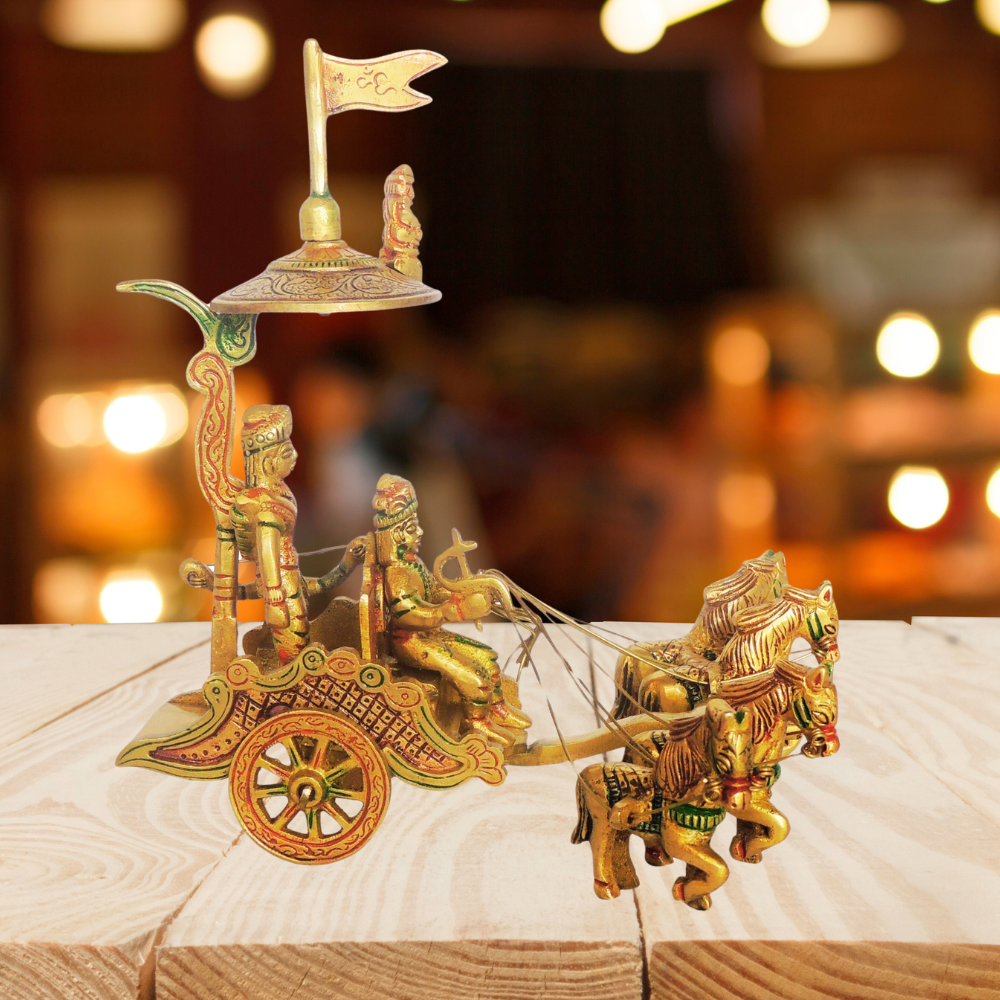 Brass Arjun Rath statue 0.84kg - PUSHMYCART