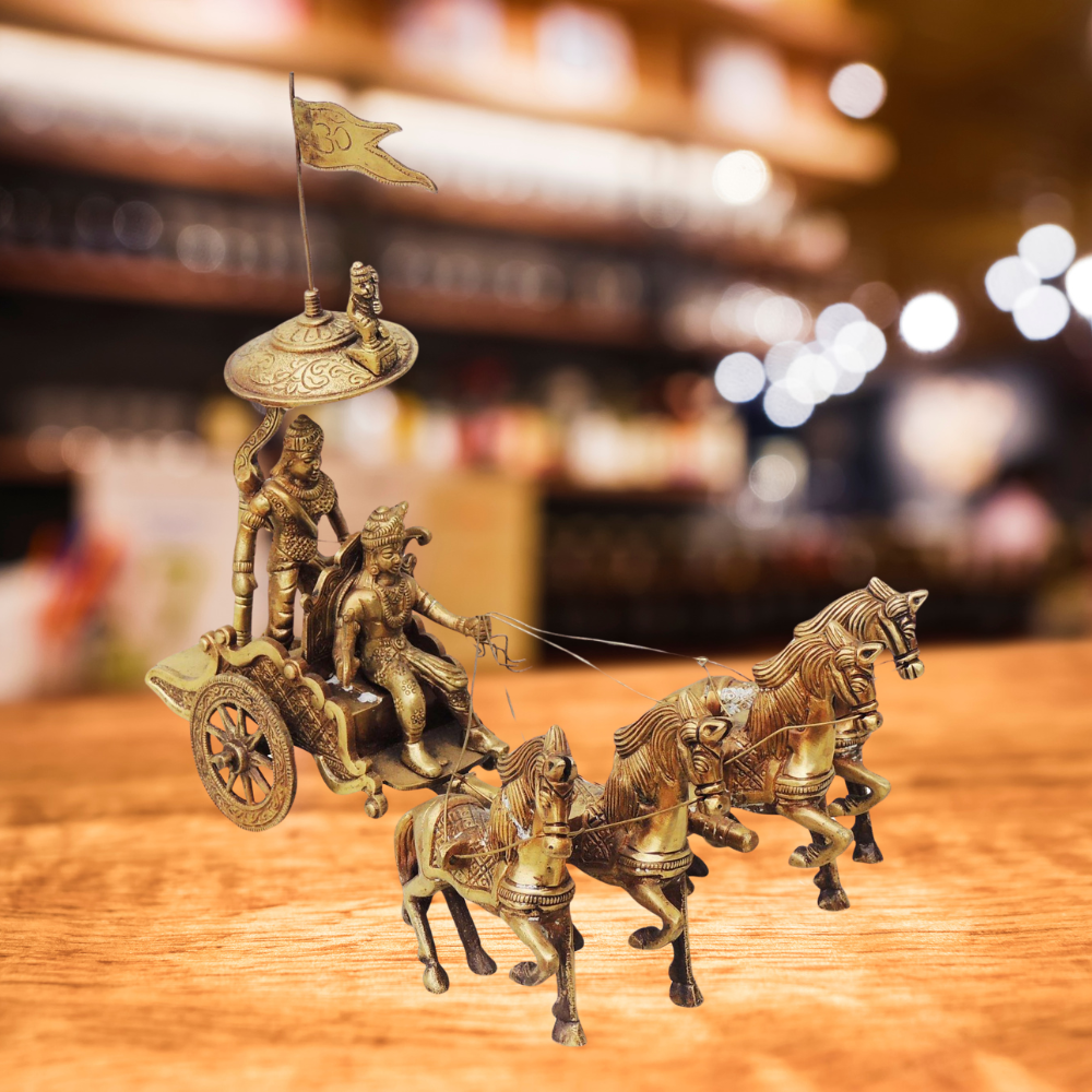 Brass Arjun Rath Statue 1.32kg - PUSHMYCART