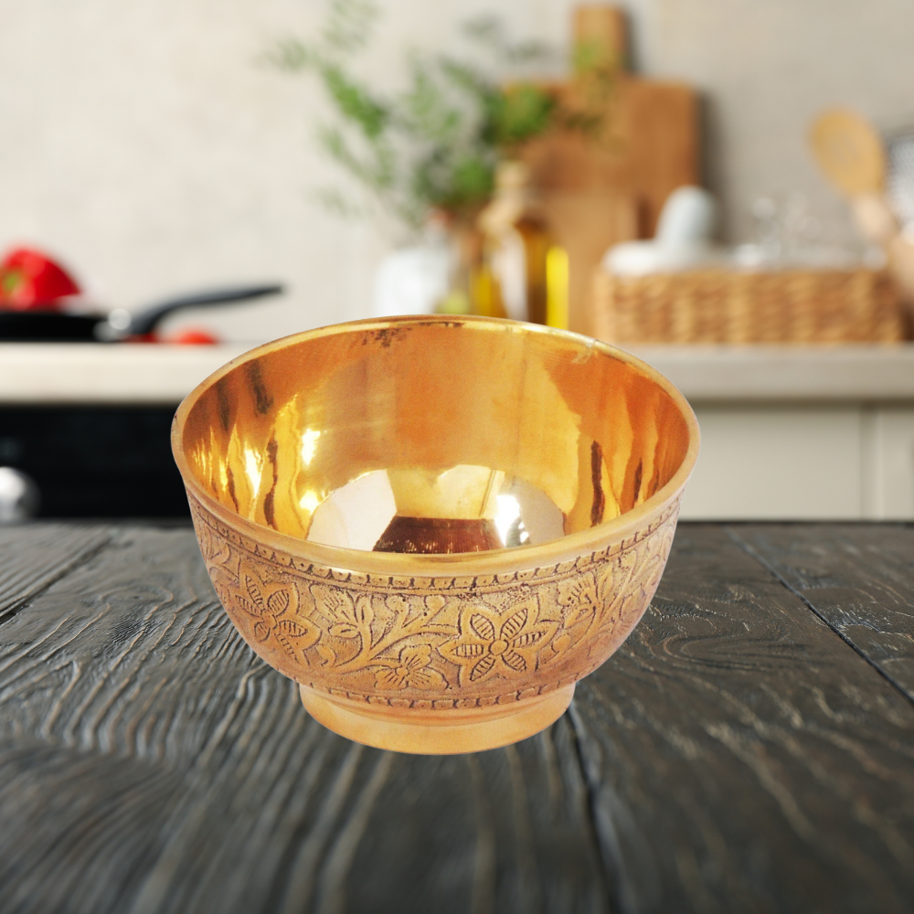 Brass Bowl Katori Embose Design 0.2Kg - PUSHMYCART