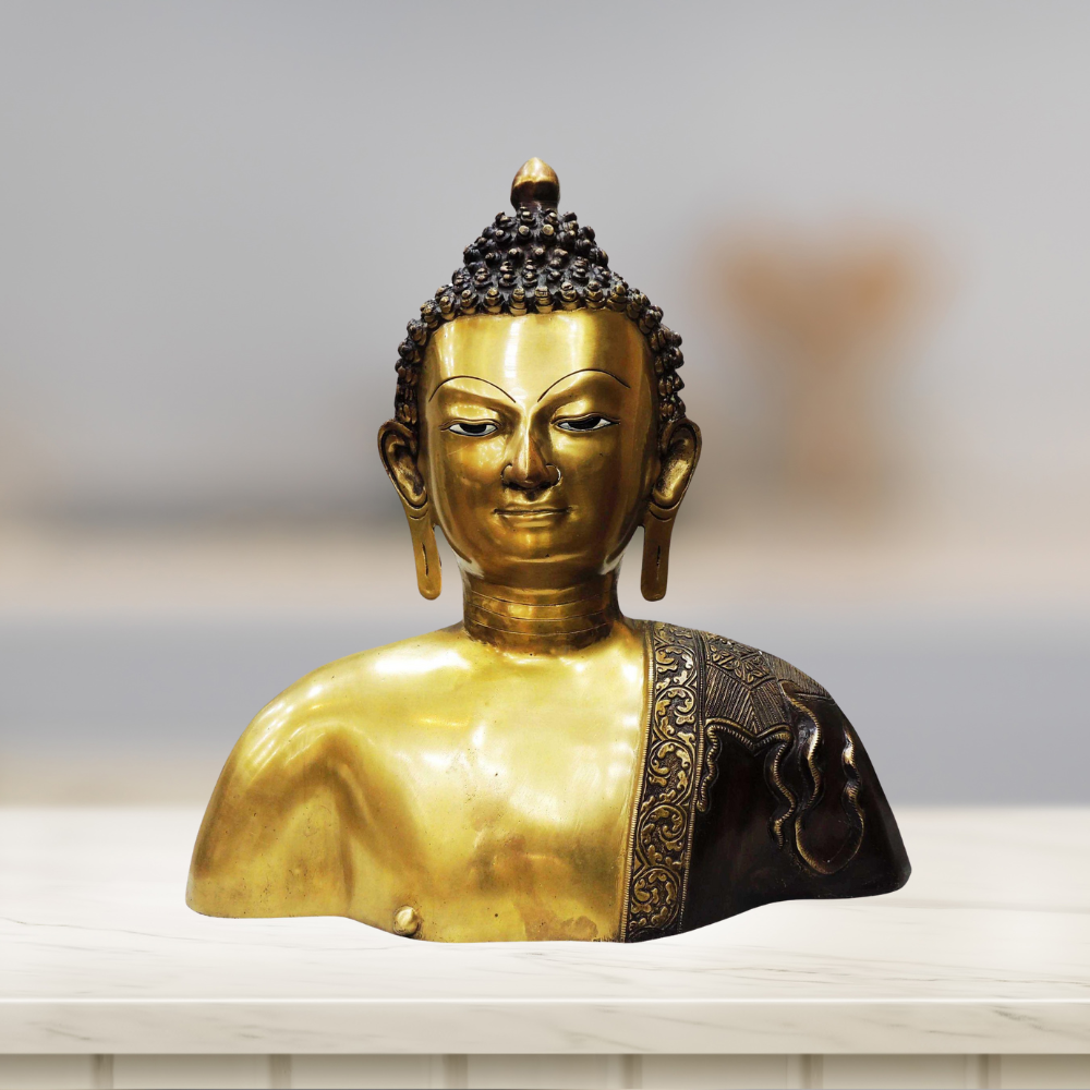 Brass Buddha Head Statue 9.42Kg - PUSHMYCART