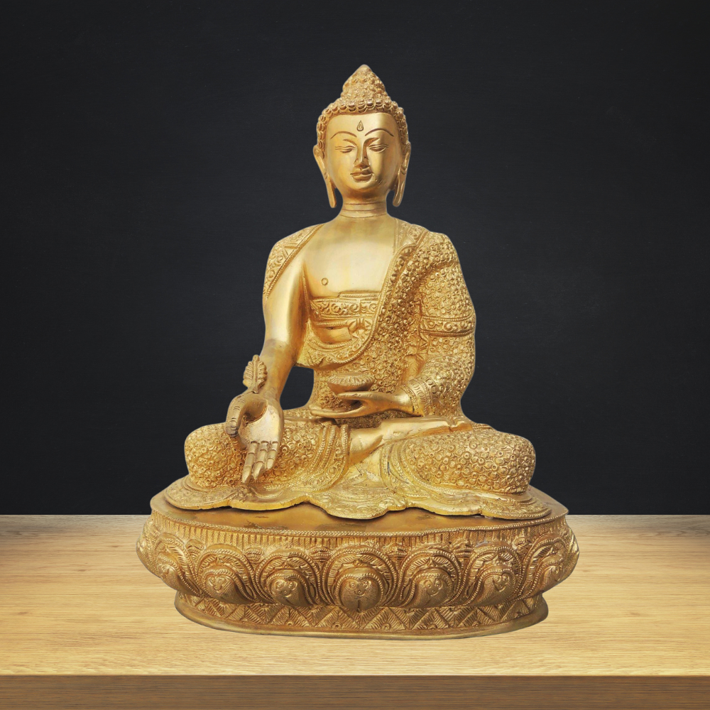 Brass Budha Statue With Super Fine Finish 9.8Kg - PUSHMYCART