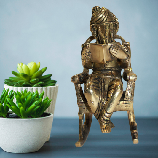 Brass Chair Ganesh Statue 1839g - PUSHMYCART