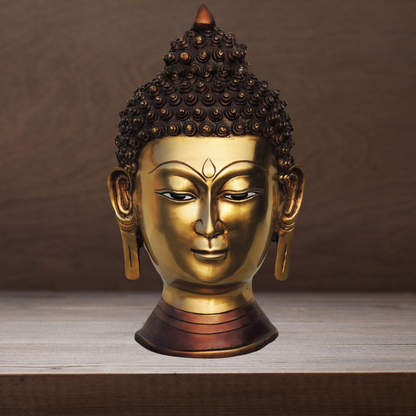 Brass Budha Head With Antique Finish 9.38Kg - PUSHMYCART