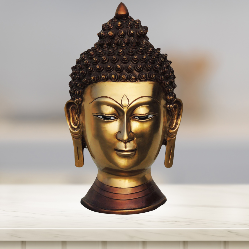 Brass Budha Head With Antique Finish 9.38Kg - PUSHMYCART