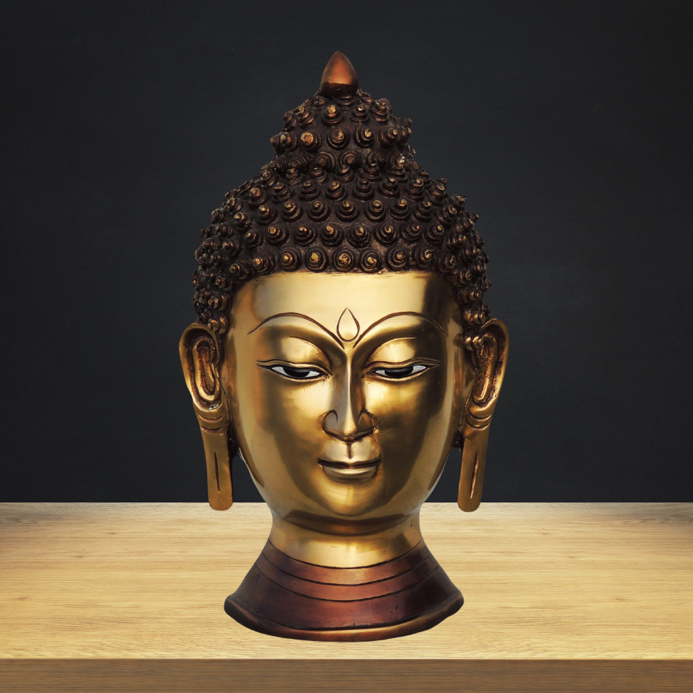 Brass Budha Head With Antique Finish 9.38Kg - PUSHMYCART