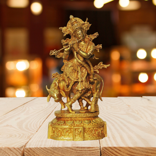 Brass Cow Krishna Idol 4.826Kg - PUSHMYCART