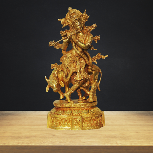 Brass Cow Krishna Idol 4.826Kg - PUSHMYCART