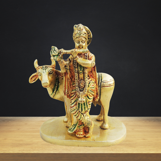Brass Cow Krishna Statue 0.76kg - PUSHMYCART
