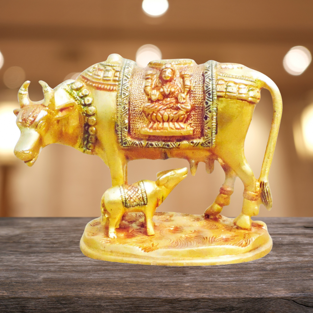 Brass Cow With Calf Statue 1.525kg - PUSHMYCART