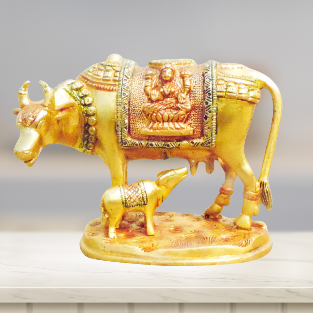 Brass Cow With Calf Statue 1.525kg - PUSHMYCART