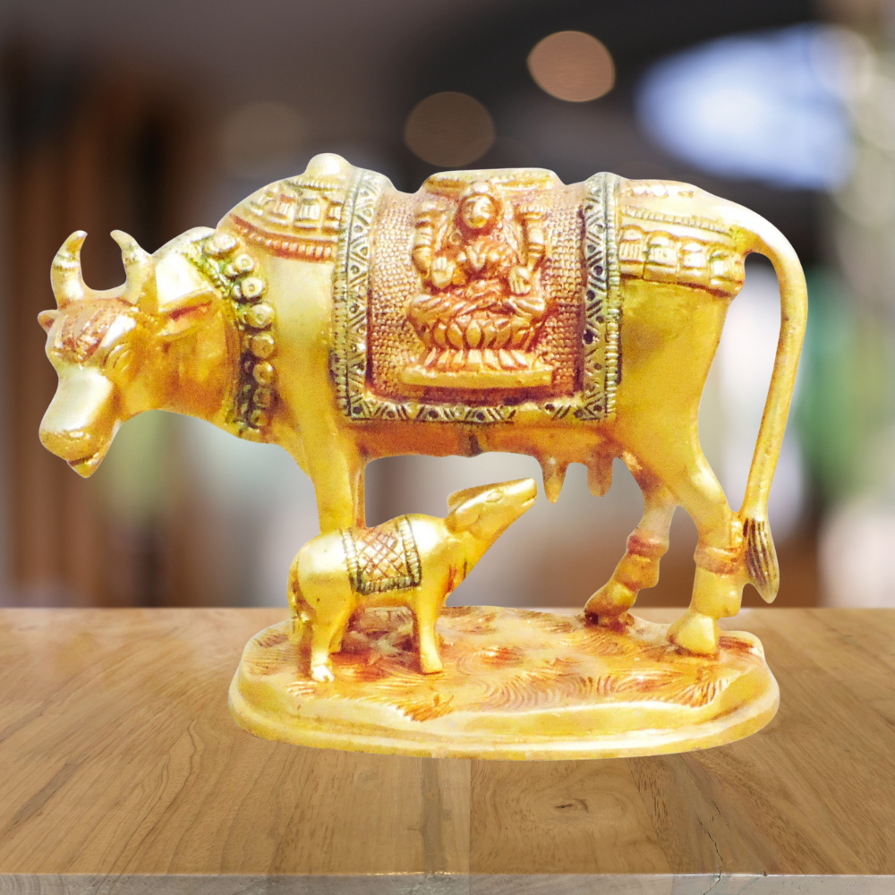 Brass Cow With Calf Statue 1.525kg - PUSHMYCART