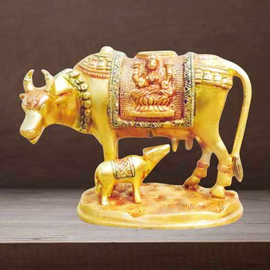 Brass Cow With Calf Statue 1.525kg - PUSHMYCART