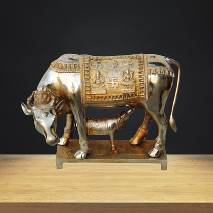 Brass Cow With Calf Statue 12.14Kg - PUSHMYCART