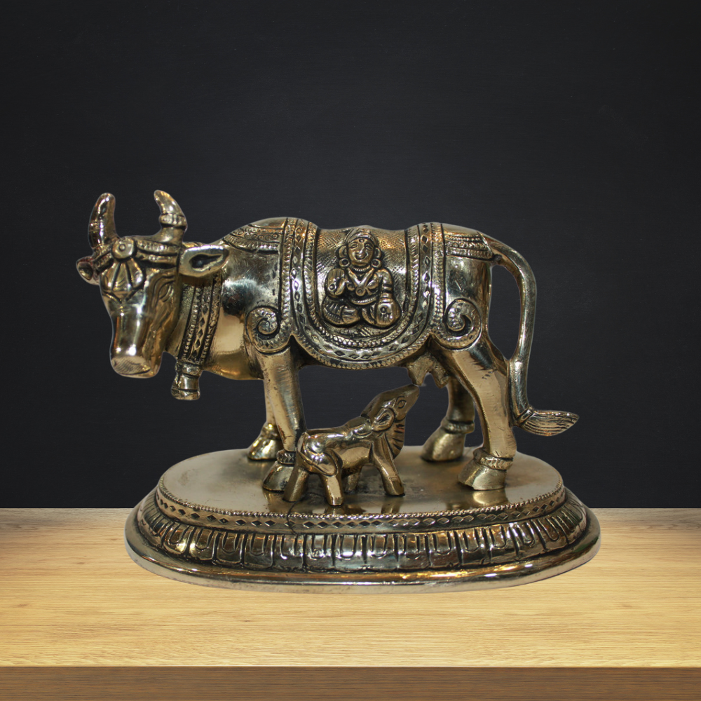 Brass Cow With Calf Statue 1211g - PUSHMYCART
