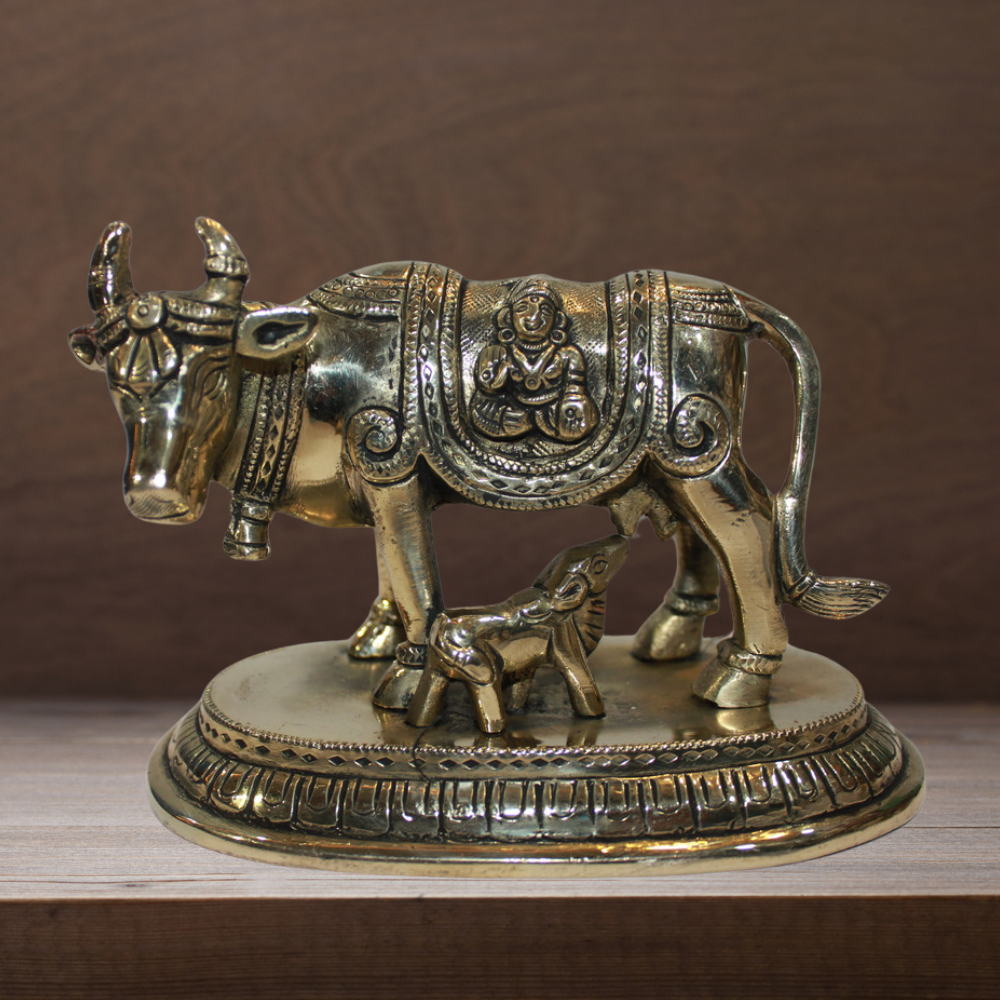 Brass Cow With Calf Statue 1211g - PUSHMYCART