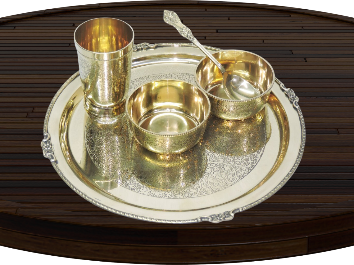 Pure Brass Thali Set 5 Pcs 1346kg - PUSHMYCART
