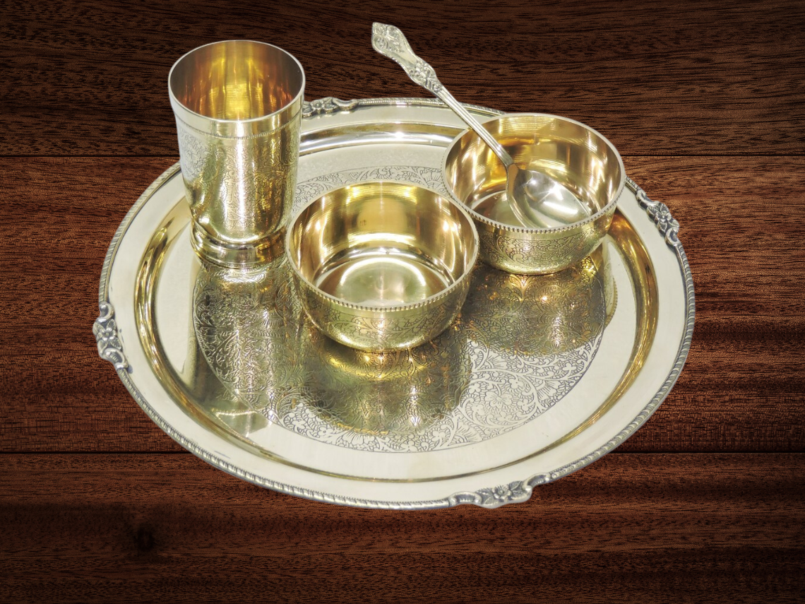 Pure Brass Thali Set 5 Pcs 1346kg - PUSHMYCART