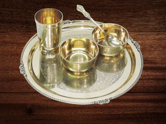 Pure Brass Thali Set 5 Pcs 1346kg - PUSHMYCART
