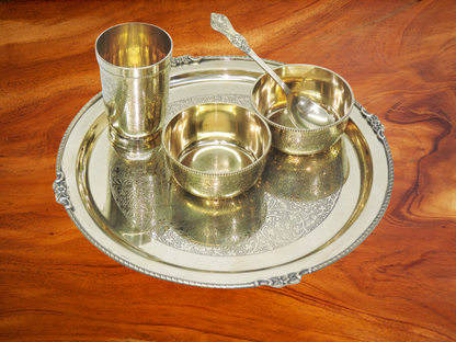 Pure Brass Thali Set 5 Pcs 1346kg - PUSHMYCART