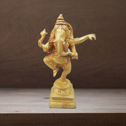 Brass Dancing Ganesha Statue 0.62kg - PUSHMYCART