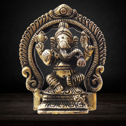 Brass Ganesh Circle God Idol Statue 0.26 Kg - PUSHMYCART