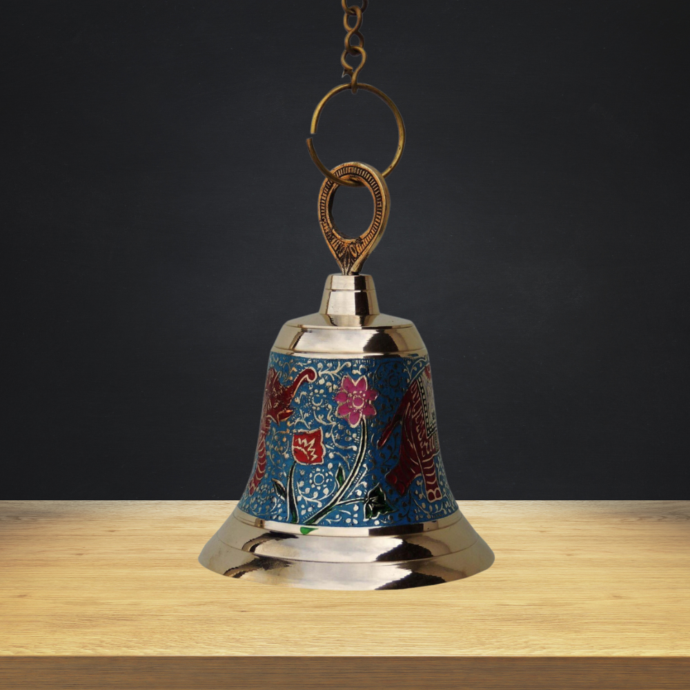 Brass Hanging Pooja Bell Blue Color 0.893Kg - PUSHMYCART