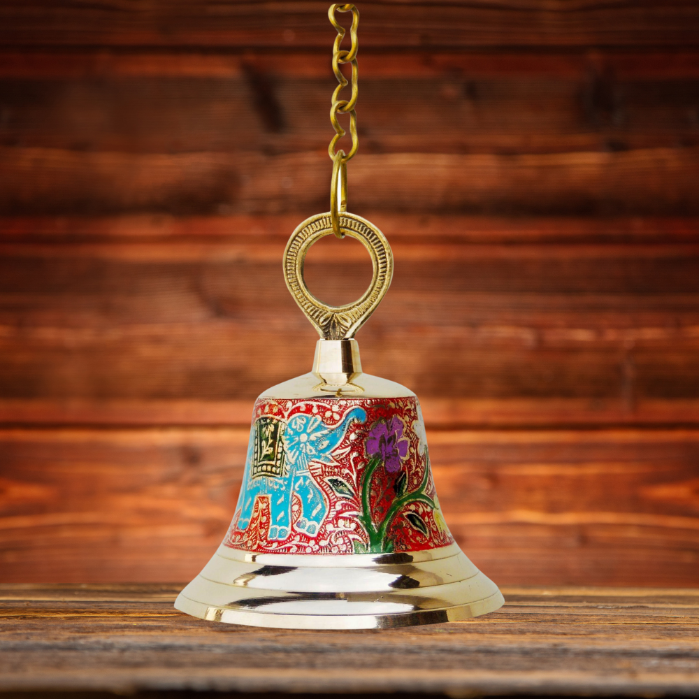 Brass Hanging Pooja Bell Red Color 0.506Kg - PUSHMYCART