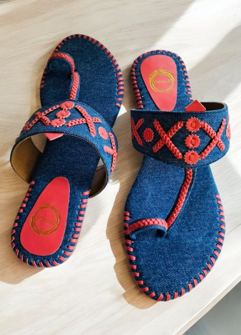 Dhaga Denim Bloom Kolhapuri Chappal for Women