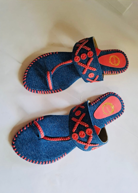Dhaga Denim Bloom Kolhapuri Chappal for Women