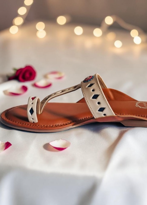 Dhaga Ivory Muse Cream Flat Kolhapuri for Women