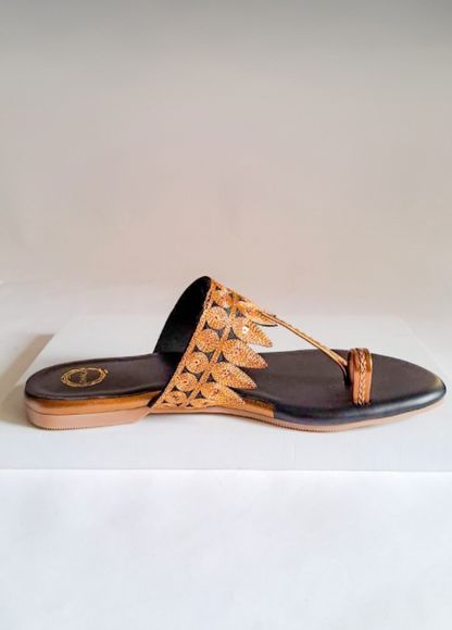 Dhaga Meher Black Flat Kolhapuri for Women