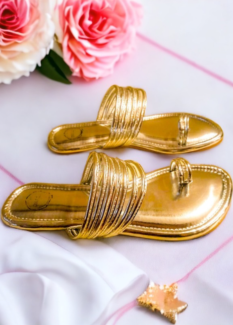 Dhaga Gold Shimmer Flat Kolhapuri for Women