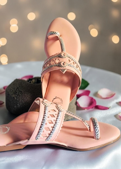 Dhaga Petal weave Pink Flat Kolhapuri for Women