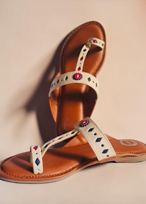 Dhaga Ivory Muse Cream Flat Kolhapuri for Women