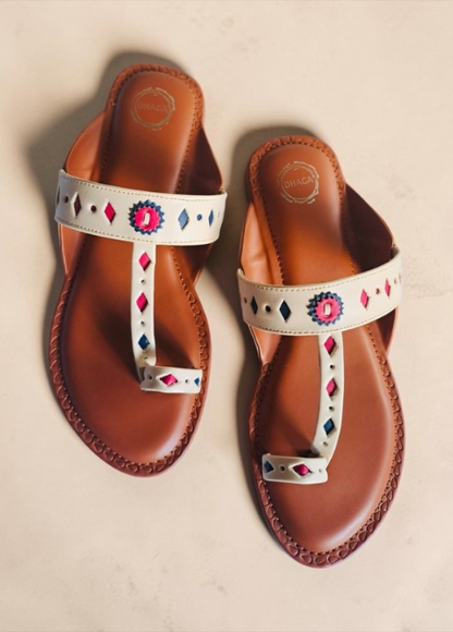 Dhaga Ivory Muse Cream Flat Kolhapuri for Women
